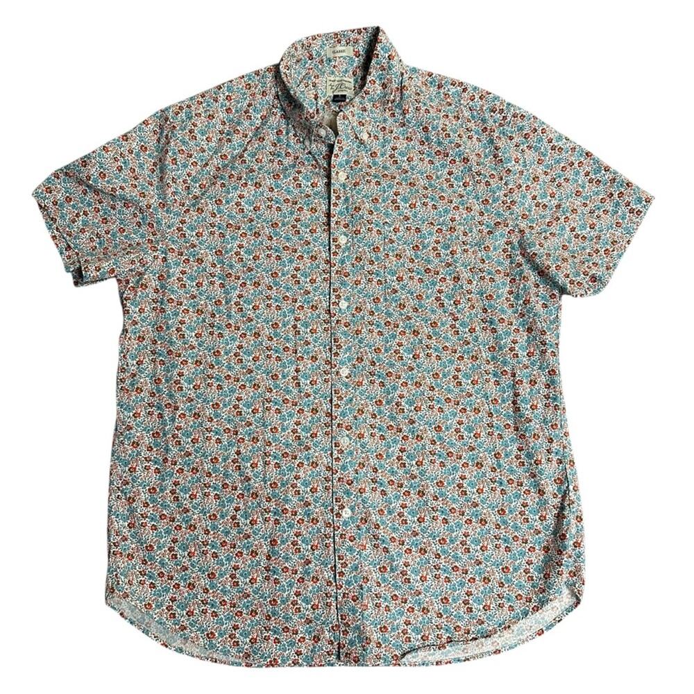 J.Crew Short-sleeve stretch Secret Wash shirt in white floral Size Large - Picture 2 of 8